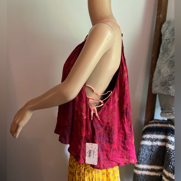 NWT $78 Free People | Casual Tank in Red | Cool Cut Out Sides for Lightweight - Picture 2 of 8